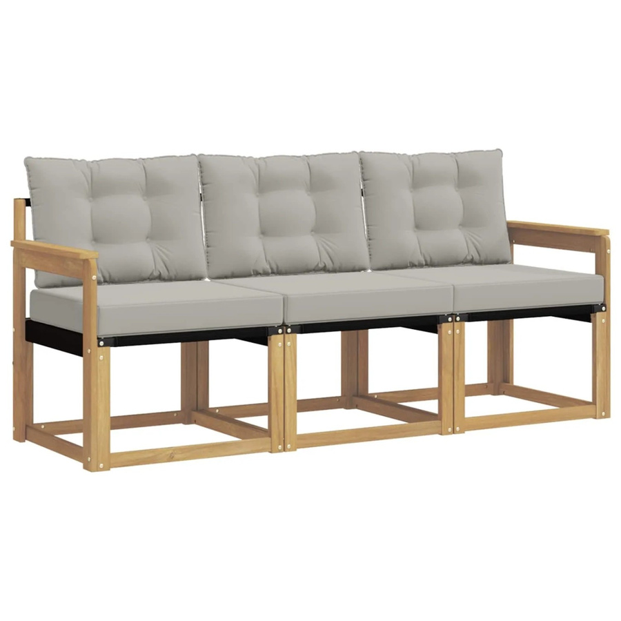 vidaXL Outdoor-Sofagarnitur 3-teilig aus Akazienholz und Textilene in Weiß-Hellgrau mit Kissen und Armlehnen - Bild 2