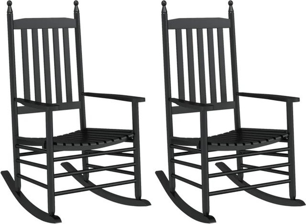 vidaXL Schaukelstühle Set aus 2 Stück in Schwarz aus lackiertem Pappelholz mit Armlehnen