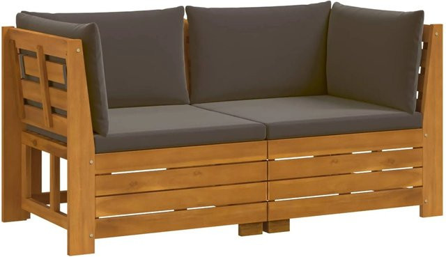 vidaXL Outdoor-Sofagarnitur aus Akazie Massivholz in Braun mit Kissen, 2er Set - Bild 1
