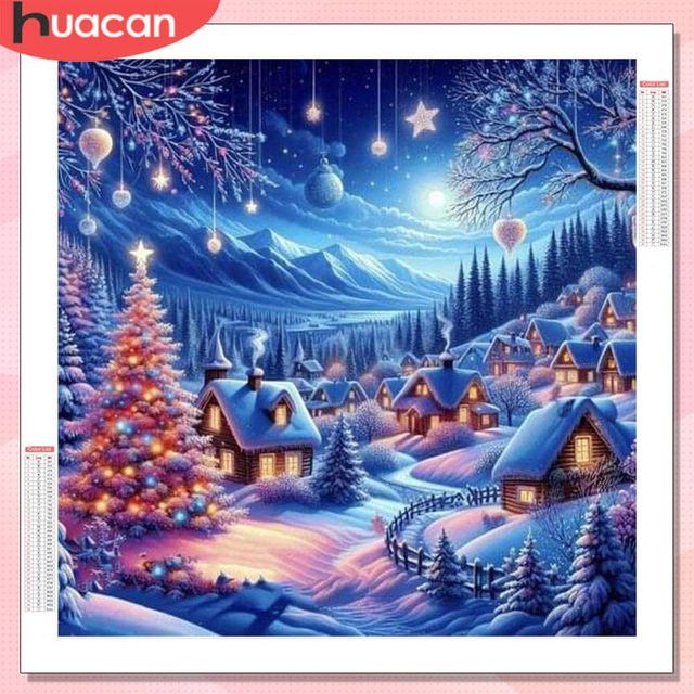 HUACAN Diamantmalerei Winterlandschaft mit Haus als Wanddekor Mosaik-Stickerei in Multicolor mit vollen Rundbohrern - Bild 1