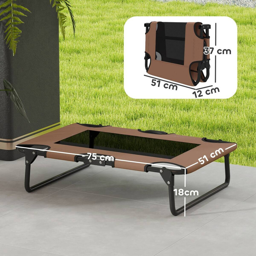 PawHut Erhöhtes Hundebett klappbar für kleine und mittelgroße Hunde, atmungsaktive Hundeliege mit Netzdesign für Outdoor und Garten, Farbe: Kaffee, B/T/H: 75 x 51 x 18 cm - Bild 6