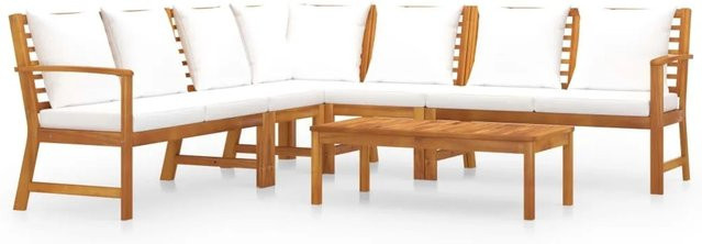 vidaXL 6-tlg Garten-Lounge-Set Modell 8 aus massivem Akazienholz mit Creme Auflagen in L-Form - Bild 1