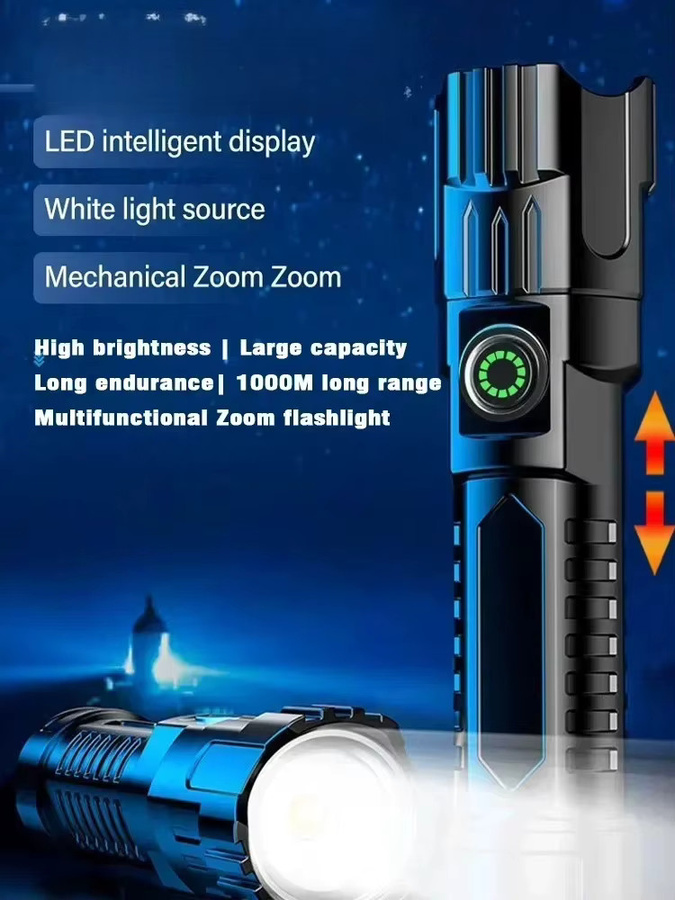 KDULIT LED-Taschenlampe in Schwarz mit USB-Ladefunktion und Teleskop-Zoom für Outdoor-Aktivitäten - Bild 7