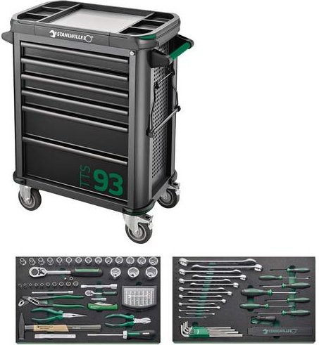 Stahlwille Werkstattwagen 93/6 A Anthrazit mit 6 Schubladen, Zentralverriegelung und 130-teiligem Werkzeug-Set, Traglast 500 kg - Bild 1