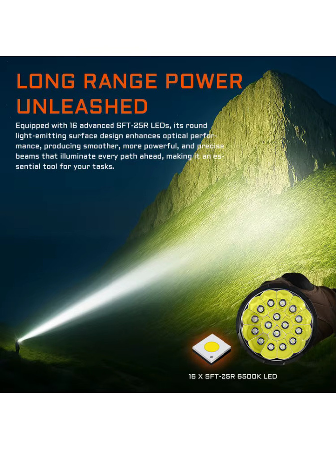 ACEBEAM X25 Taschenlampe in Schwarz mit 22000 Lumen, 1505 Meter Reichweite, USB-C PD60W Schnellladefunktion und Powerbank-Funktion - Bild 4