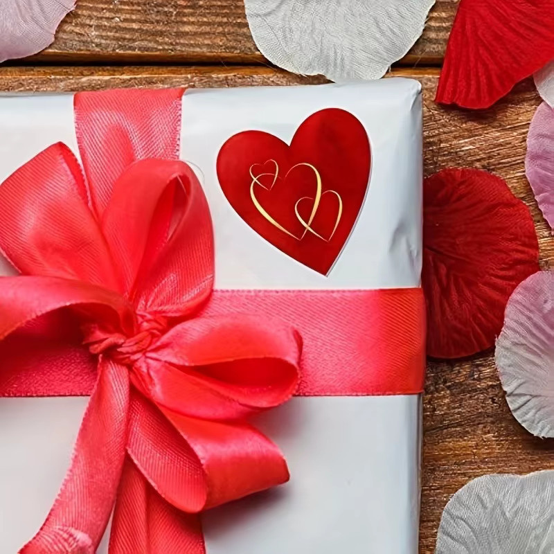 Romantische herzförmige Aufkleber in Gold und Rot für Valentinstagsgeschenke und Party-Dekoration aus Papier, 1 Rolle - Bild 3