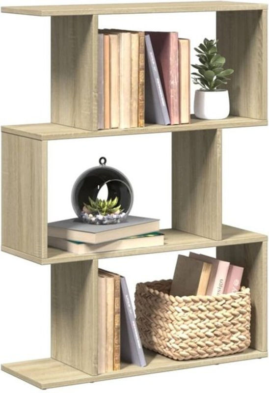 Vidaxl Raumteiler-Bücherregal mit 3 Fächern in Eiche Natur und Braun, Modernes Design, B/T/H: 70 x 24 x 97 cm - Bild 1