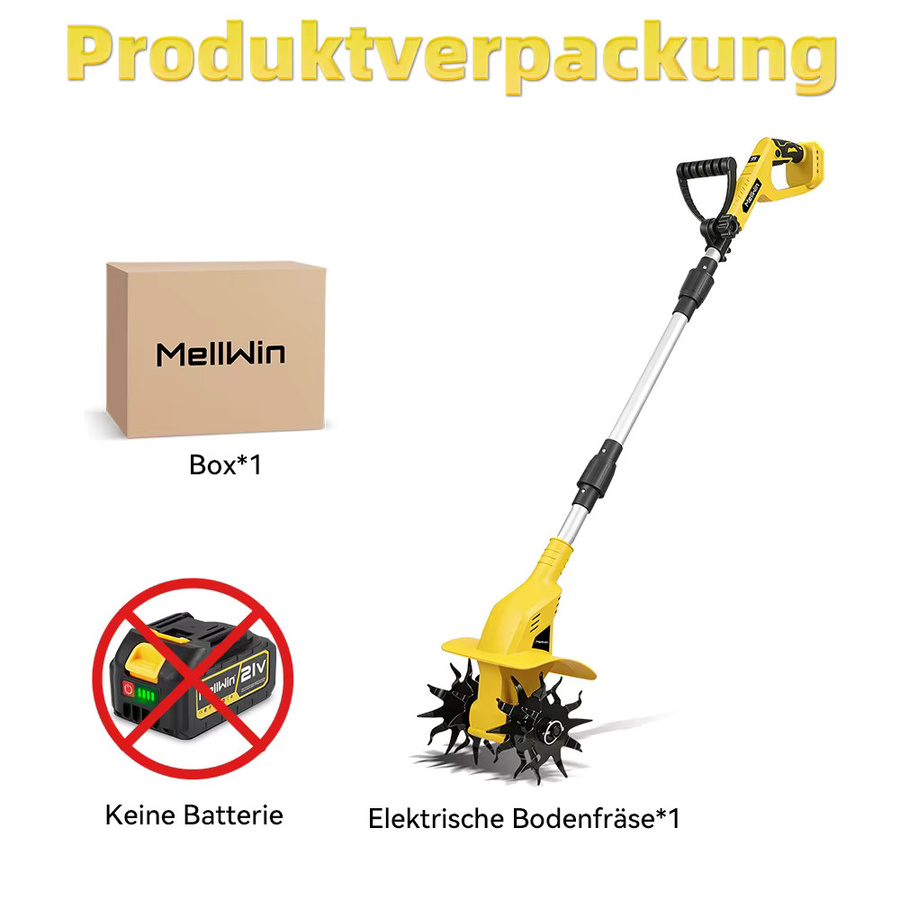 MELLWIN Kabelloser Garten-Elektrokultivator Bodenfräse in Gelb, kompatibel mit Makita 18V LXT Akku - Bild 9