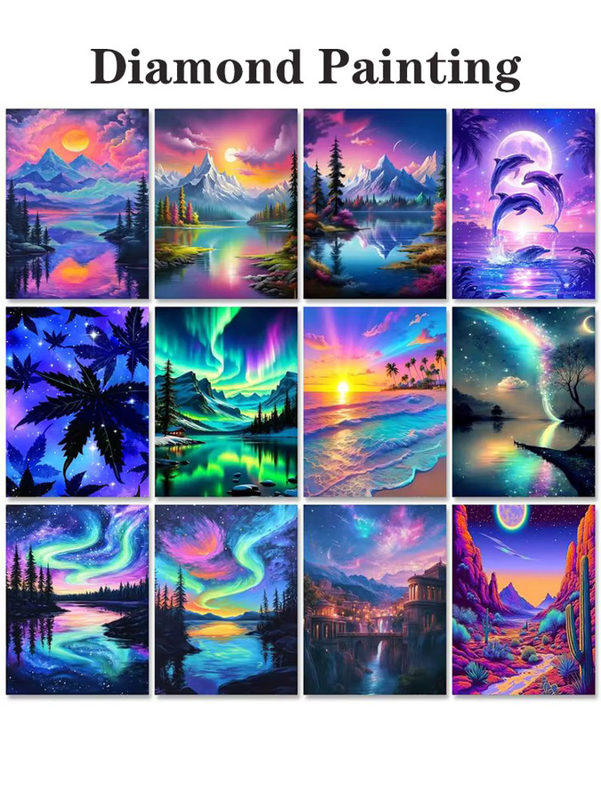 PhotoCustom 5D DIY Diamantmalerei Meer Landschaft Mosaik Strass Dekoration, Mehrfarbig, B/H: 30 x 20 cm - Bild 3