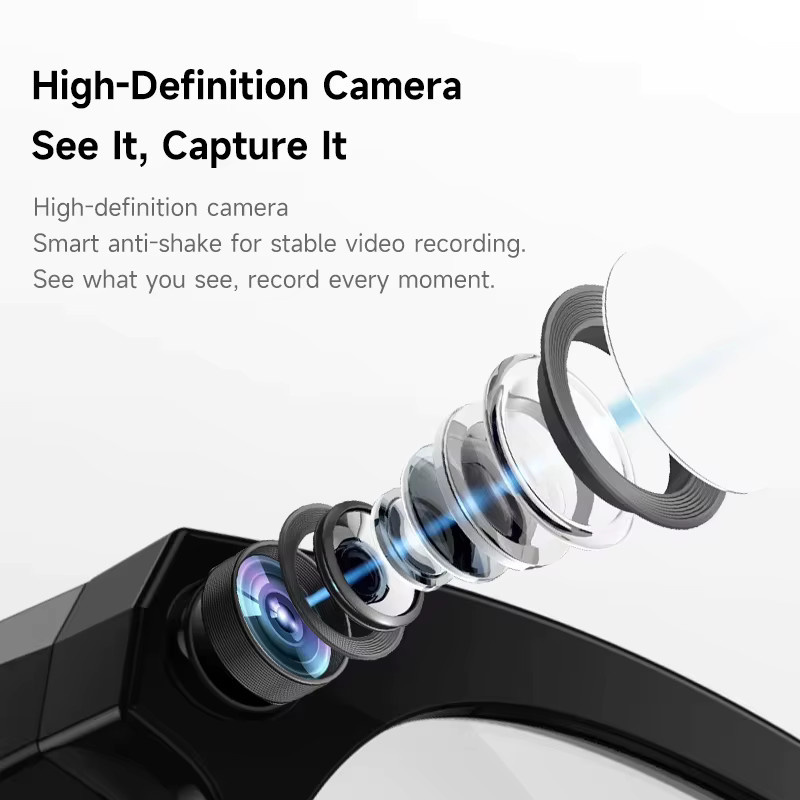 XMSJ KI-Smart-Brille in Schwarz mit HD Foto-Video-Aufnahme, Sprachassistent, Bluetooth-Anrufen und Musikfunktion - Bild 3