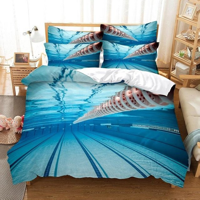 Bettwäsche-Set Schwimmen im Pool mit 3D Digitaldruck und Reißverschluss, Größe: 135 x 200 cm - Bild 1