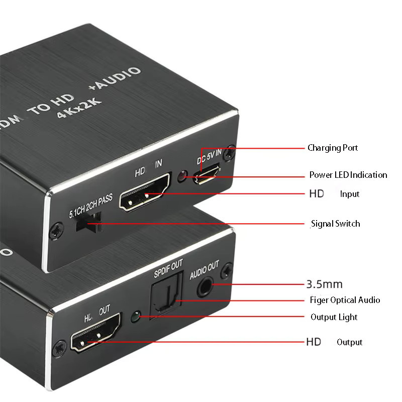 OULLX HDMI Audio Splitter und Video-Dekodierungs-Extraktor in Schwarz mit 4K UHD Unterstützung, HDMI zu 3.5mm Jack und SPDIF Stereo-Ausgang Konverter - Bild 2
