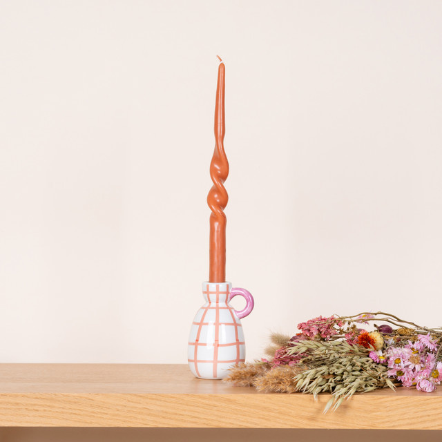 Keramik Kerzenhalter BLUME2000 Karo Orange - Bild 1