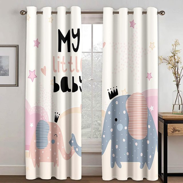 2er-Set Dünne Fenstervorhänge mit niedlichem Katzen-Tierpark-Motiv in 3D-Optik für Kinderzimmer und Wohnzimmer, Mehrfarbig, B: 173 cm, H: 214 cm - Bild 1