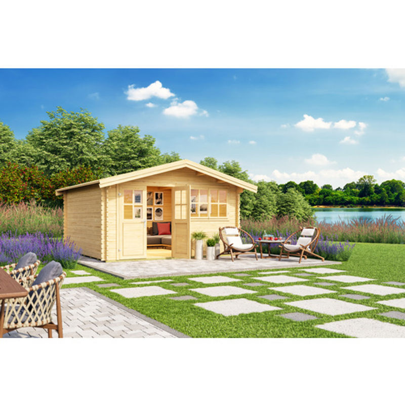 Mr. GARDENER Blockbohlenhaus Isar mit Satteldach in Beige, B/T: 424 x 443 cm, Wandstärke 34mm - Bild 2