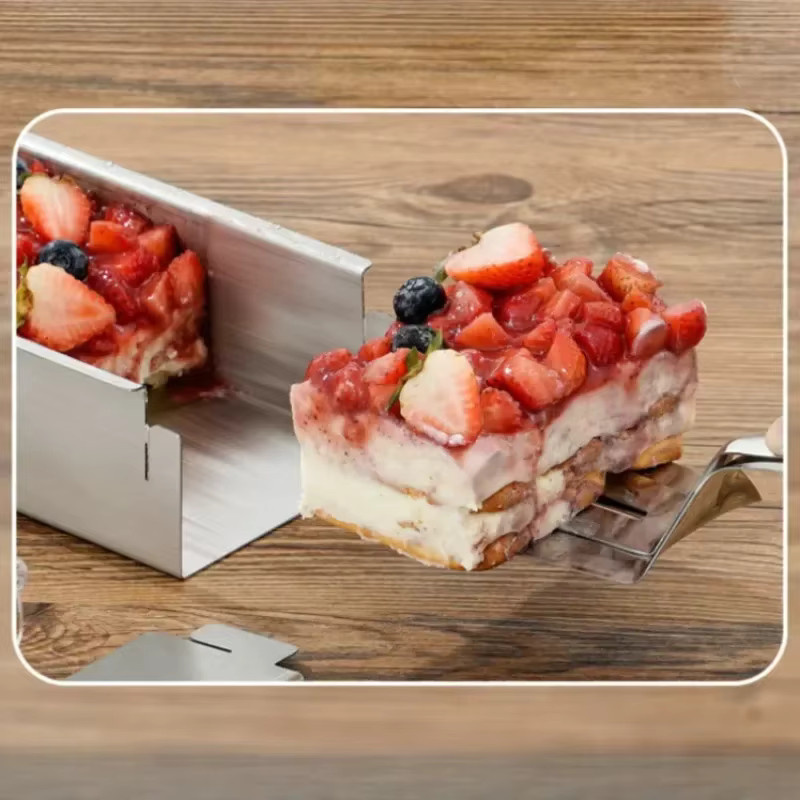 Andralyn Tiramisu Kuchenform aus Edelstahl, rechteckig, abnehmbarer Boden, antihaftbeschichtet, Silber - Bild 3