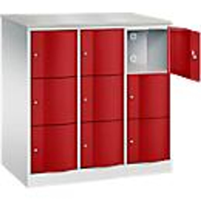 C+P Schließfachschrank Resisto mit 3 Abteilen und 9 Fächern, Stahl, Lichtgrau/Rubinrot, B: 114,8 cm, T: 64,0 cm, H: 125,5 cm - Bild 2