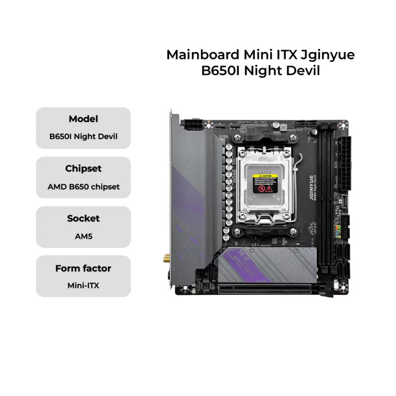JGINYUE B650i Night Devil AM5 Mini-ITX Motherboard in Schwarz mit Unterstützung für AMD Ryzen 7000 Serie CPUs und DDR5 Dual-Channel RAM - Bild 6