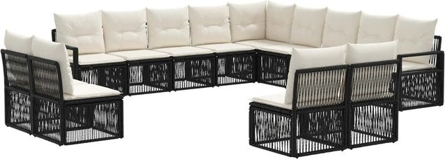 vidaXL Gartensofa-Set 13-teilig in Schwarz aus Poly-Rattan und Metall mit Polsterung und Kissen in U-Form - Bild 1