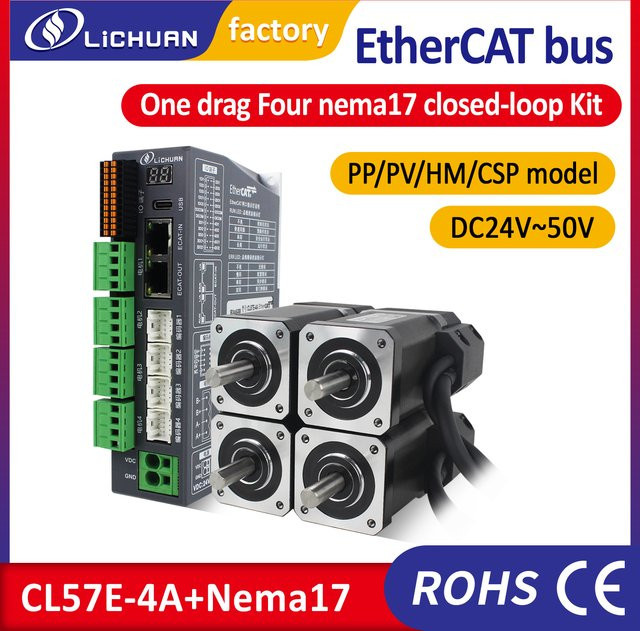 Lichuan Ethercat 4-Achsen-Nema17-Schrittmotor mit geschlossenem Regelkreis und Treiber CL57E-4A in Schwarz - Bild 1
