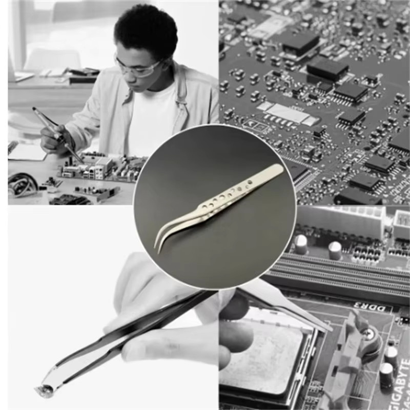Antistatische Präzisionspinzetten aus Edelstahl in Silber für Handy-Reparaturen und DIY-Handwerk, Set mit gebogenen und geraden Spitzen - Bild 2