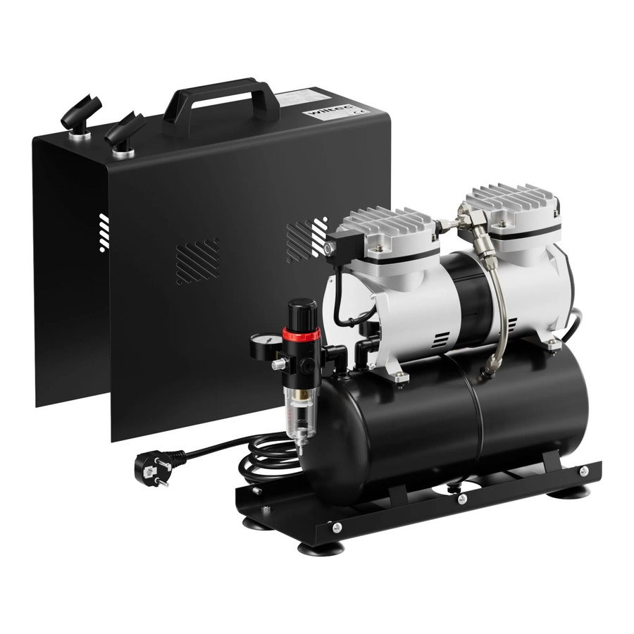Wiltec Airbrush Kompressor AS196A in Schwarz mit 2-Zylinder-Kolben, Lufttank und 6 Bar Druck über 2-Stufenschalter - Bild 2