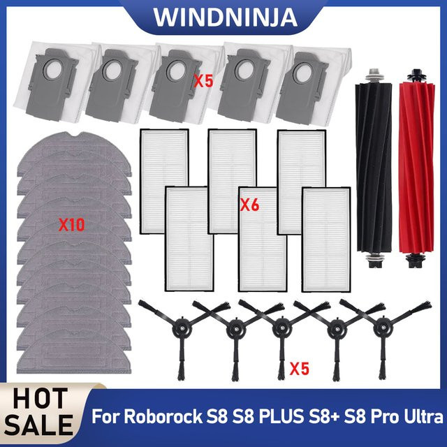 Roborock Ersatzteil-Set für S8 S8 Plus S8+ S8 Pro Ultra mit Wischtüchern, Staubbeuteln, Hauptbürsten, Seitenbürsten und HEPA-Filtern - Bild 1