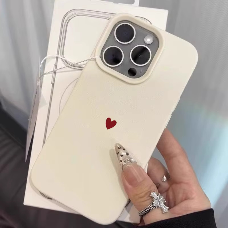 Rote Handyhülle mit Liebesherz-Muster und Litschi-Struktur für Apple iPhone 11 bis iPhone 17 Pro Max Softcover - Bild 1