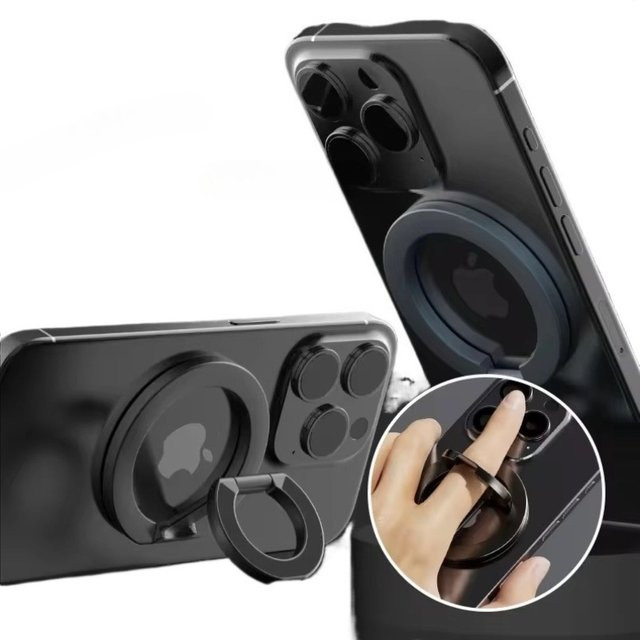 VIKEFON MagSafe-kompatibler magnetischer Handy-Ringhalter in Schwarz, faltbarer Anti-Rutsch-Griff und verstellbarer Ständer für iPhone 12 bis iPhone 17 Pro Max - Bild 1