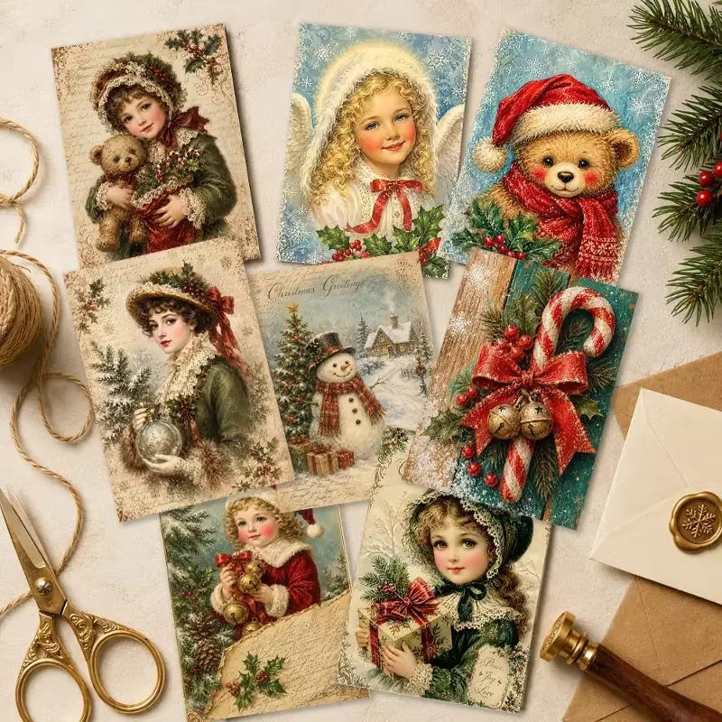 32 Stück Vintage-Retro-Weihnachtspostkarten in Multicolour aus Papier für DIY-Projekte und Wanddekoration - Bild 5