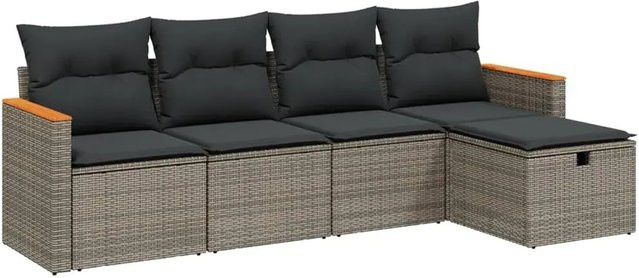 vidaXL 5-tlg. Garten-Sofagarnitur in L-Form mit Polsterkissen, Grau, Poly Rattan und Metallgestell - Bild 1