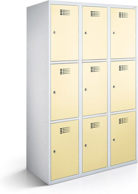 rotstahl Fächerschrank mit 9 Fächern in Elfenbein und lichtgrauem Korpus, B/T/H: 90 x 50 x 180 cm - Bild 1