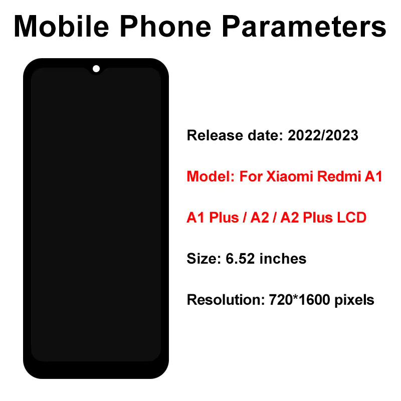 Xiaomi Redmi A1 A2 LCD Display mit 6,52 Zoll Touchscreen Digitizer Einheit in Schwarz - Bild 2
