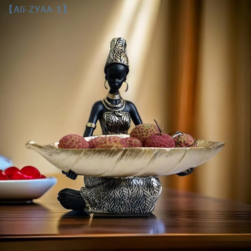 JETTING Dekorative Skulptur Afrikanisches Mädchen mit Teller als Vintage Ornament für Zuhause und Büro - Bild 3