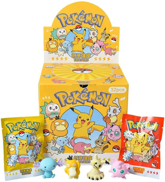 Bandai 32-teiliges Mystery-Radiergummi-Überraschungsset in Multicolour als Sammelbare Cartoon-Radiergummis für den Schulbedarf - Bild 1