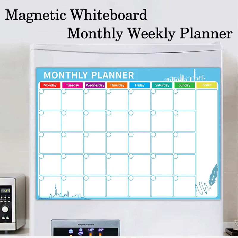 Magnetischer Wochen- und Monatsplaner als Whiteboard für Kühlschrank und Tisch, trocken abwischbar, Farbe: Weiß - Bild 1