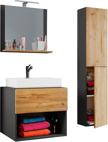 VCM Waschplatz Lendas 4-teiliges Badezimmer-Set in Grau mit Unterschrank, Midischrank, Hochschrank und Spiegel - Bild 1