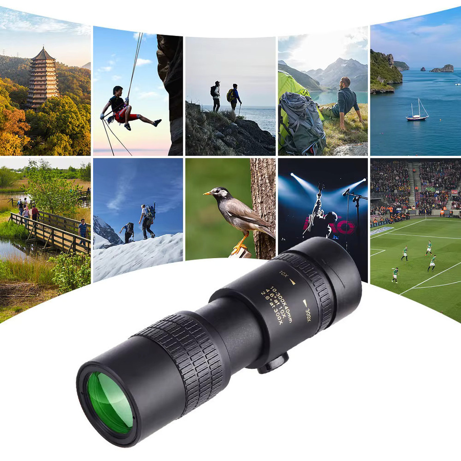 Professionelles Outdoor Monokular mit 10-300x40 Zoom-Objektiv und Handy-Fotoadapter für die Jagd, Schwarz - Bild 4