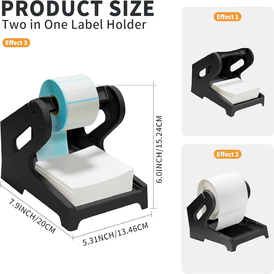 Marklife 2-in-1 Etikettenhalter für Thermoetiketten-Rollen und Versandetiketten, fächerförmiger Etikettenständer für Desktop-Thermodrucker, weiß oder schwarz - Bild 2