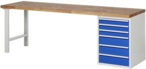 Rau Werkbank Modell 7515 mit 6 Schubladen in Braun, B/T/H: 250 x 70 x 84 cm - Bild 1