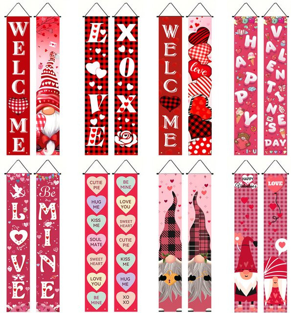VIKAMA Valentinstag-Türbanner mit Herz-Motiv als hängende Dekoration für drinnen und draußen, Höhe: 180 cm, Breite: 30 cm - Bild 1