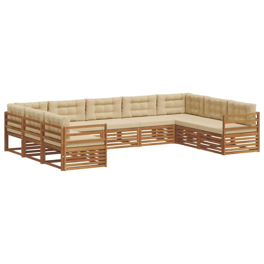 vidaXL Sofagarnitur aus Massivholz Akazie in Natur und Beige, 9-teiliges Gartenmöbel-Set mit wetterfesten Kissen und modernem Design - Bild 2