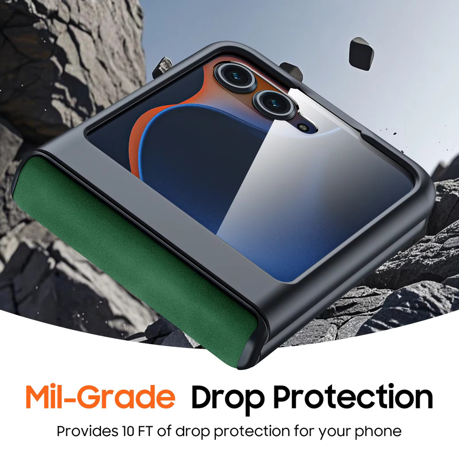 BANGZAO Schutzhülle aus PU-Leder für Motorola Razr 60 2025 und Razr 50 2024, matt, stoßfest mit Scharnierschutz, Grün - Bild 5