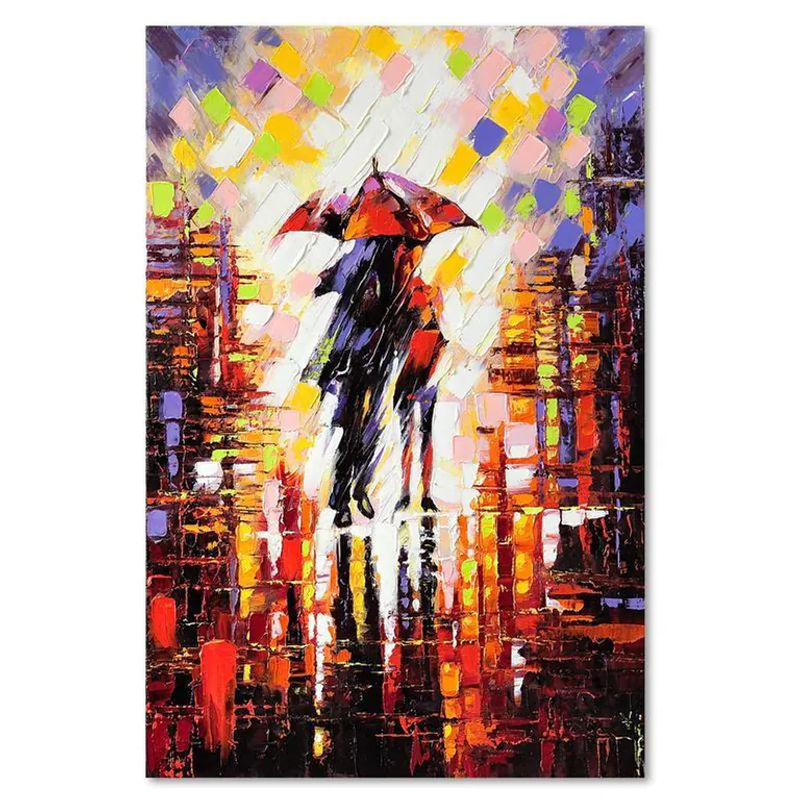 Feeby Leinwandbild Paar im Regen unter einem Schirm, abstrakt, mehrfarbig, B: 40 cm, H: 60 cm - Bild 2