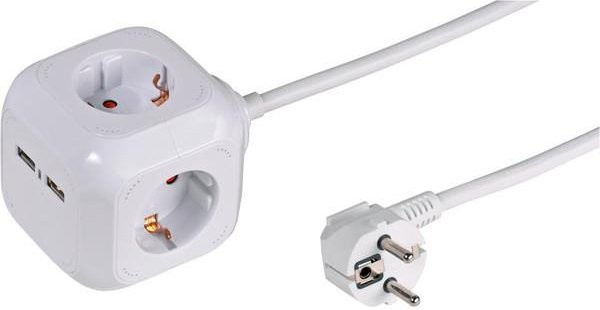 Vivanco 4-fach Steckdosenwürfel mit 2 USB Ports in Weiß (39612) - Bild 1
