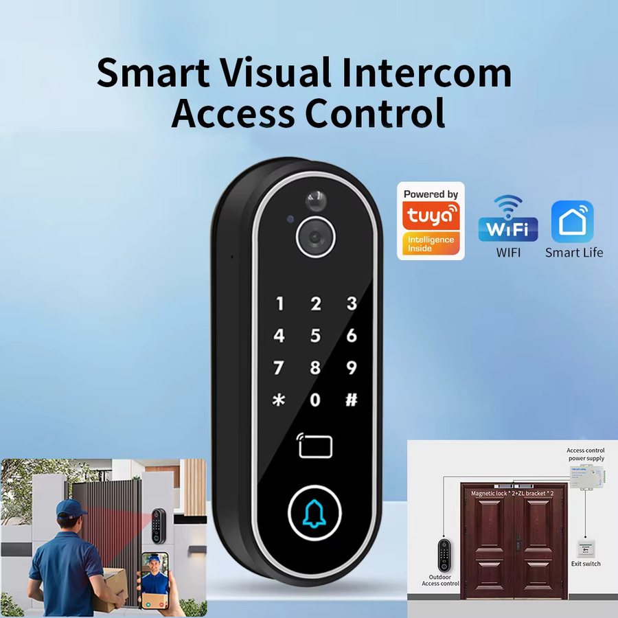 LUCKING DOOR Video-Türklingel in Schwarz mit Kamera, Gegensprechanlage, elektronischem Schlossöffner und RFID-Tastatur, Tuya App-kompatibel - Bild 3