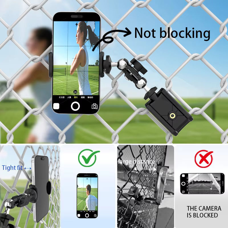Handy-Zaunhalterung in Schwarz für Smartphones, GoPro, Insta360 und Mevo Start zur Aufnahme von Baseball, Softball und Tennis - Bild 3