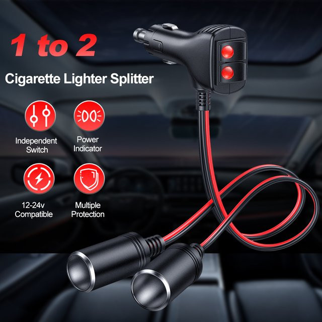 Auto-Zigarettenanzünder-Splitter-Adapter 12V 24V mit 2 Buchsen und Ein-/Aus-Schalter in Schwarz - Bild 1