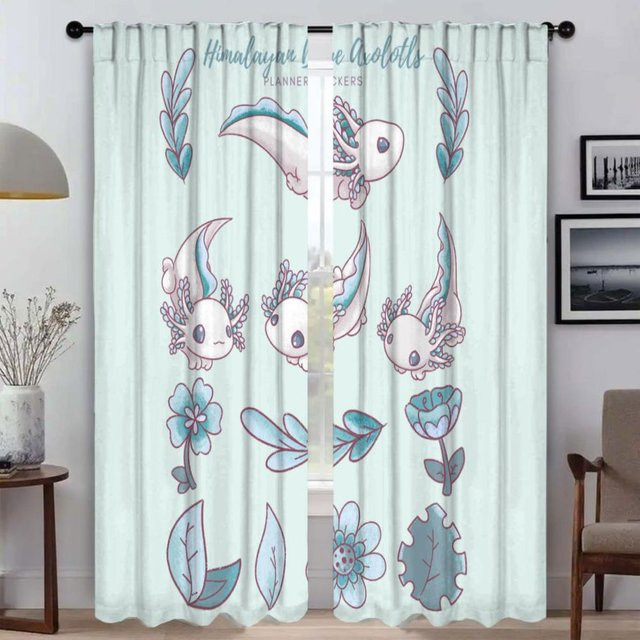 Axolotl Verdunkelungsvorhänge für Wohnzimmer und Küche, 2er-Set, Blau, Breite: 50 cm, Höhe: 70 cm - Bild 1