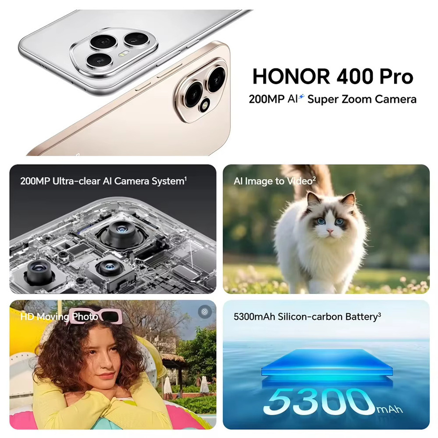 HONOR 400 Pro 5G Smartphone in Grau mit 200MP KI-Hauptkamera, Qualcomm Snapdragon 8 Gen 3 und 5300mAh Akku (EU-Version) - Bild 2